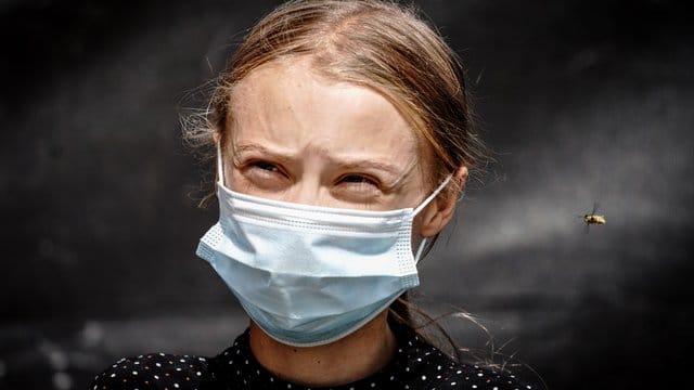 Die Klimaaktivistin Greta Thunberg während einer Pressekonferenz.