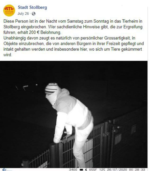 Einbrecher im Bild: Die Stadt Stollberg startete mit dem Foto eine Fahndung. Daunter gab's auch eine Diskussion, ob sie das darf.