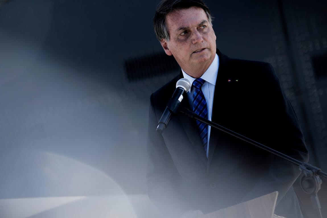 Jair Bolsonaro bei einer Rede in Sao Paulo: Der brasilianische Präsident hat einem Journalisten Gewalt angedroht.