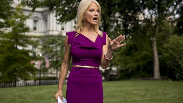 Kellyanne Conway, Beraterin des US-Präsidenten Trump, spricht mit Journalisten vor dem Westflügel des Weißen Hauses.