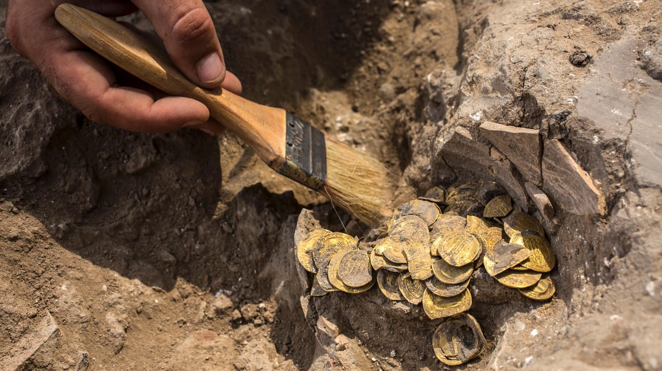 Goldmünzen bei Grabungen in Israel: Seit 1100 Jahren unter der Erde.