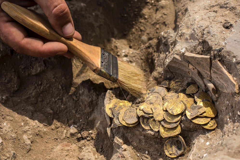 Goldmünzen bei Grabungen in Israel: Seit 1100 Jahren unter der Erde.