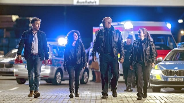 Die Schauspieler, Peter Fieseler (l-r), Maria Ketikidou, Patrick Abozen und Wanda Perdelwitz, als Kommissare vom Team des Hamburger "Großstadtreviers".