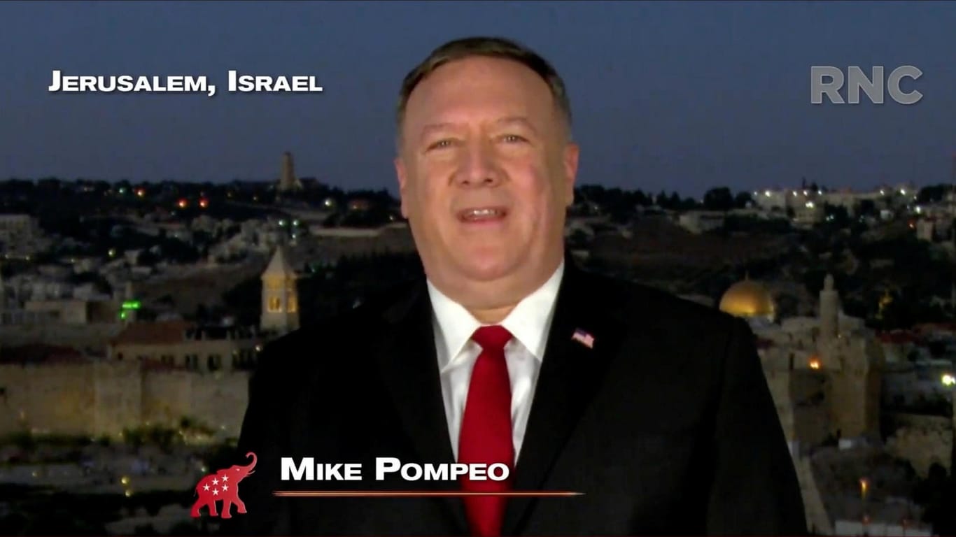 US-Außenminister Mike Pompeo in seiner in Israel aufgezeichneten Video-Ansprache: Die Demokraten werfen ihm vor, Steuergeld zu missbrauchen.