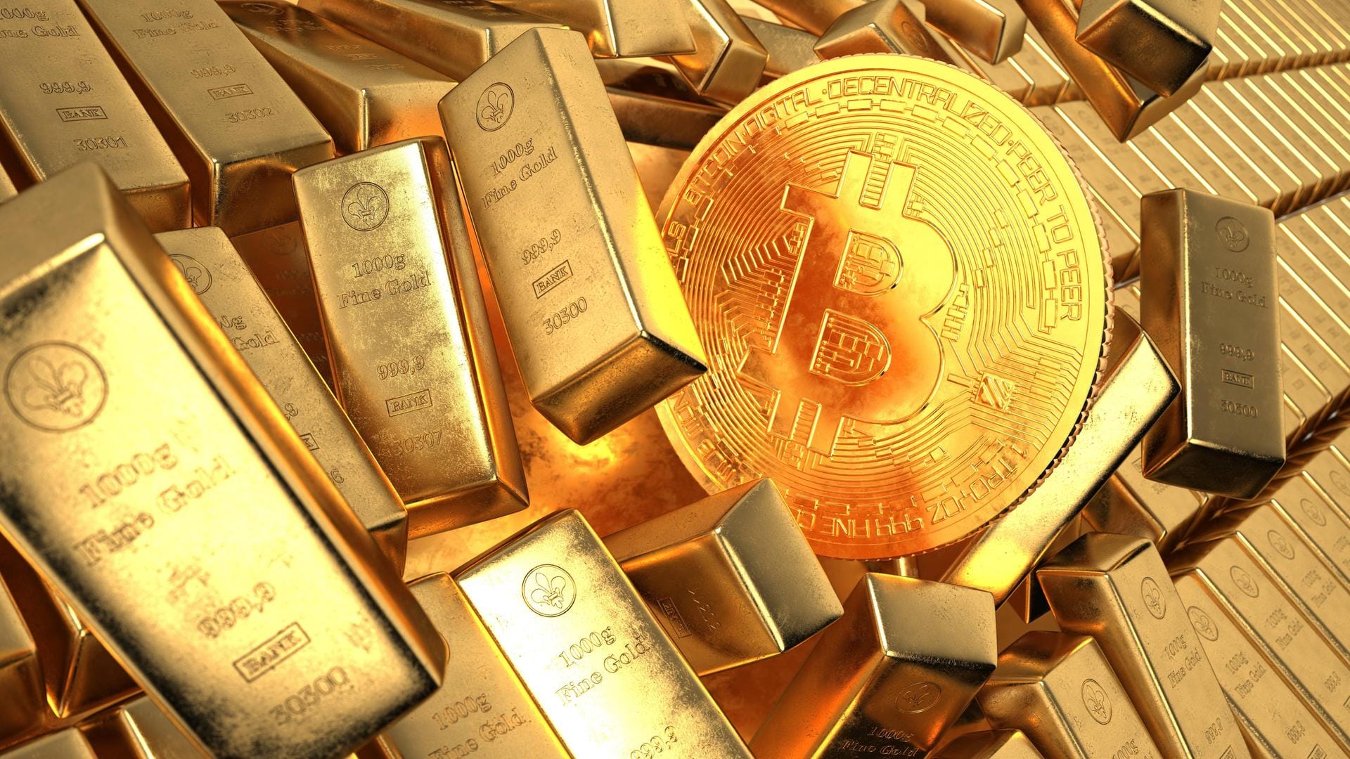 Bitcoins inmitten von Goldbarren: Ist die Währung bald das digitale Gold?