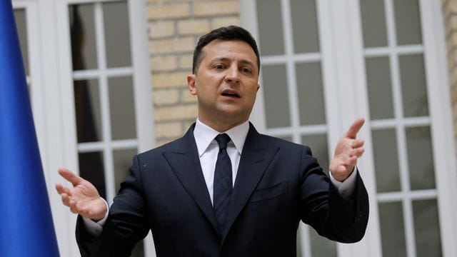 Wolodymyr Selenskyj, Präsident der Ukraine, gestikuliert während einer Pressekonferenz. Wolodymyr Selenskyj, Präsident der Ukraine, gestikuliert während einer Pressekonferenz.