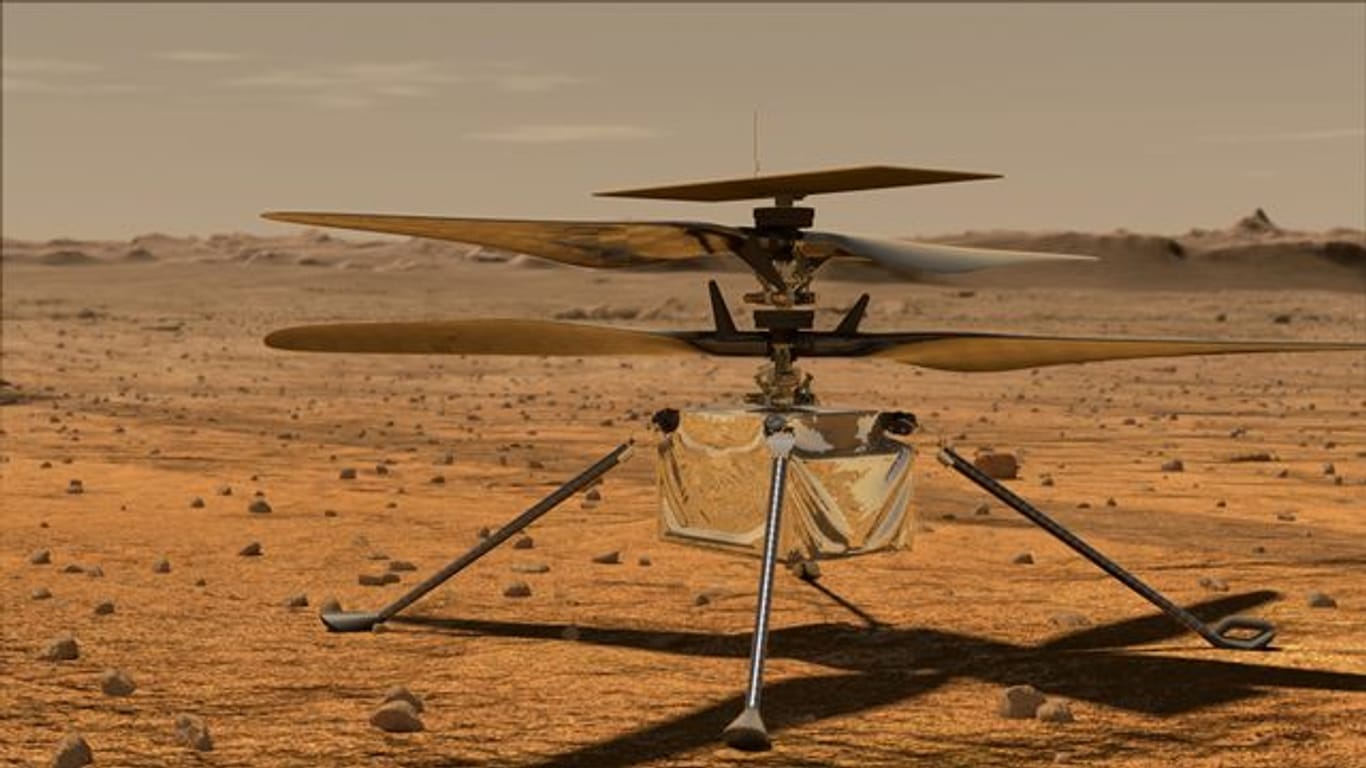 Diese von der NASA zur Verfügung gestellte Illustration zeigt den Mini-Hubschrauber "Ingenuity" auf der Marsoberfläche.