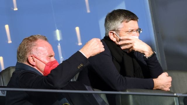 Beziehen klar Position zur Super League: Bayern-Vorstandsboss Karl-Heinz Rummenigge (l) und Club-Präsident Herbert Hainer. Beziehen klar Position zur Super League: Bayern-Vorstandsboss Karl-Heinz Rummenigge (l) und Club-Präsident Herbert Hainer.