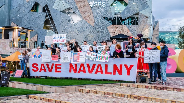 Proteste in Melbourne: Selbst in Australien hatten sich Menschen für Alexej Nawalny stark gemacht. (Foto vom 21. April 2021)