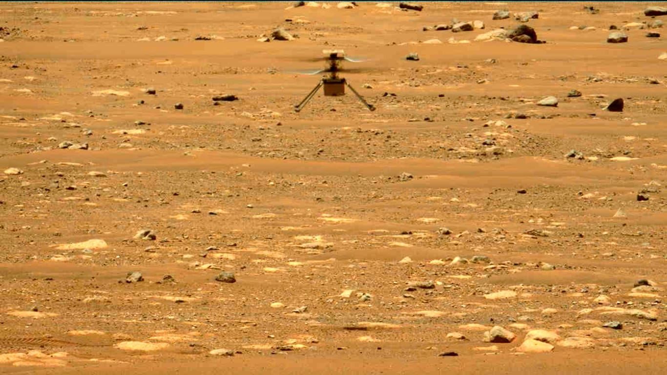 Der Hubschrauber "Ingenuity" bei seinem zweiten Flug auf dem Mars: Auch der dritte Flug des Helikopters verlief erfolgreich (Archivfoto).