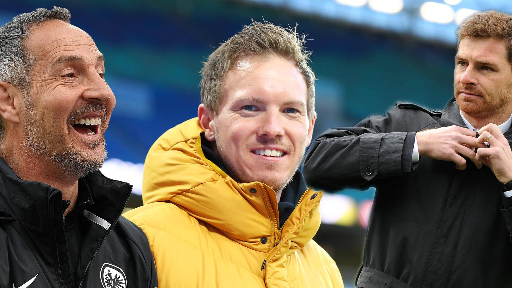 Julian Nagelsmann (Mitte) könnte mit einem Wechsel zum FC Bayern Adi Hütter (li.) und André Villas-Boas (re.) verdrängen.