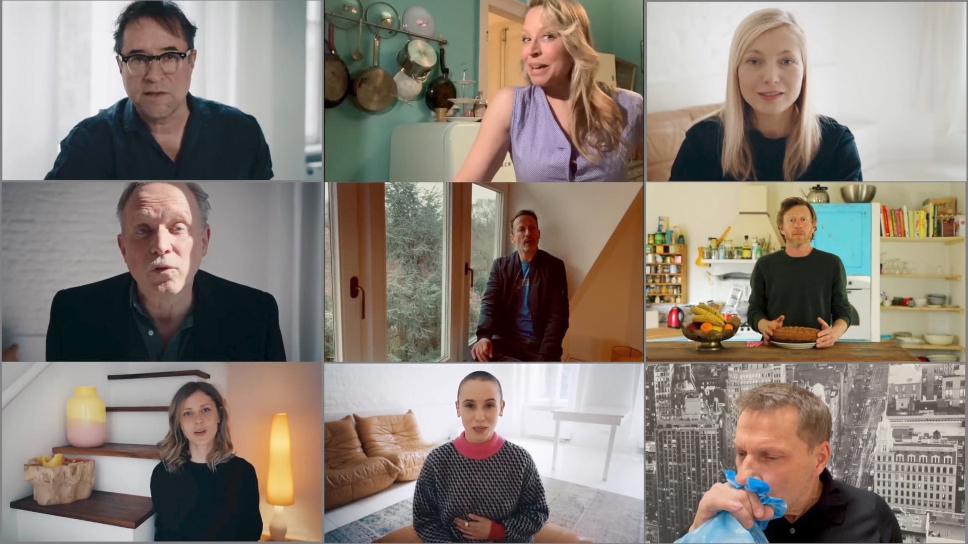 Screenshots aus der Video-Aktion #allesdichtmachen auf YouTube: Mehrere Teilnehmer haben sich mittlerweile von ihren Beiträgen distanziert.