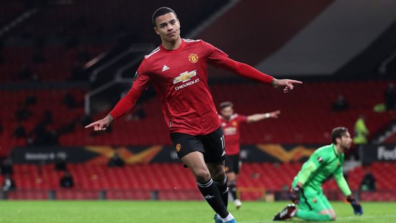 Manchester Uniteds Mason Greenwood freut sich über das sechste Tor im Spiel gegen AS Rom.