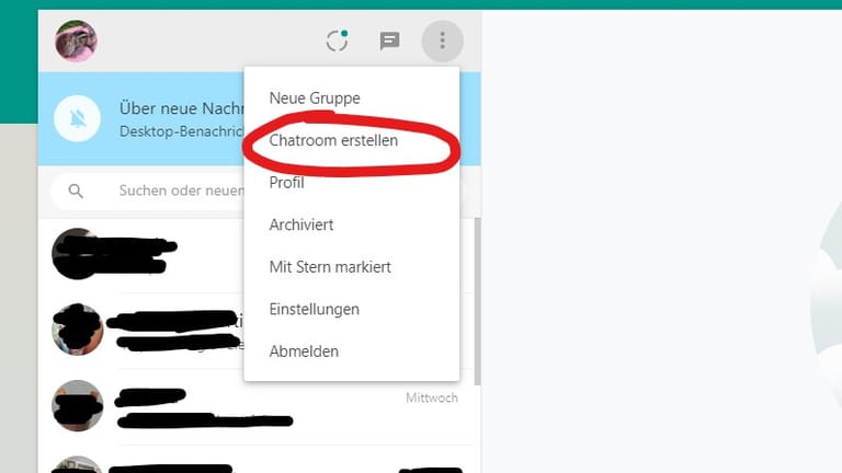 Screenshot aus WhatsApp Web: Mit Hilfe von Messenger Rooms, einer Videokonferenz-Software von Facebook, können WhatsApp-Nutzer einen Videoanruf mit bis zu 50 Teilnehmern starten.