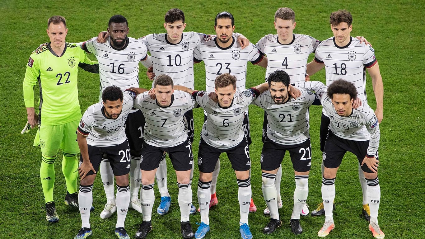 Die deutsche Nationalmannschaft am 31. März 2021 vor dem WM-Quali-Spiel gegen Mazedonien.