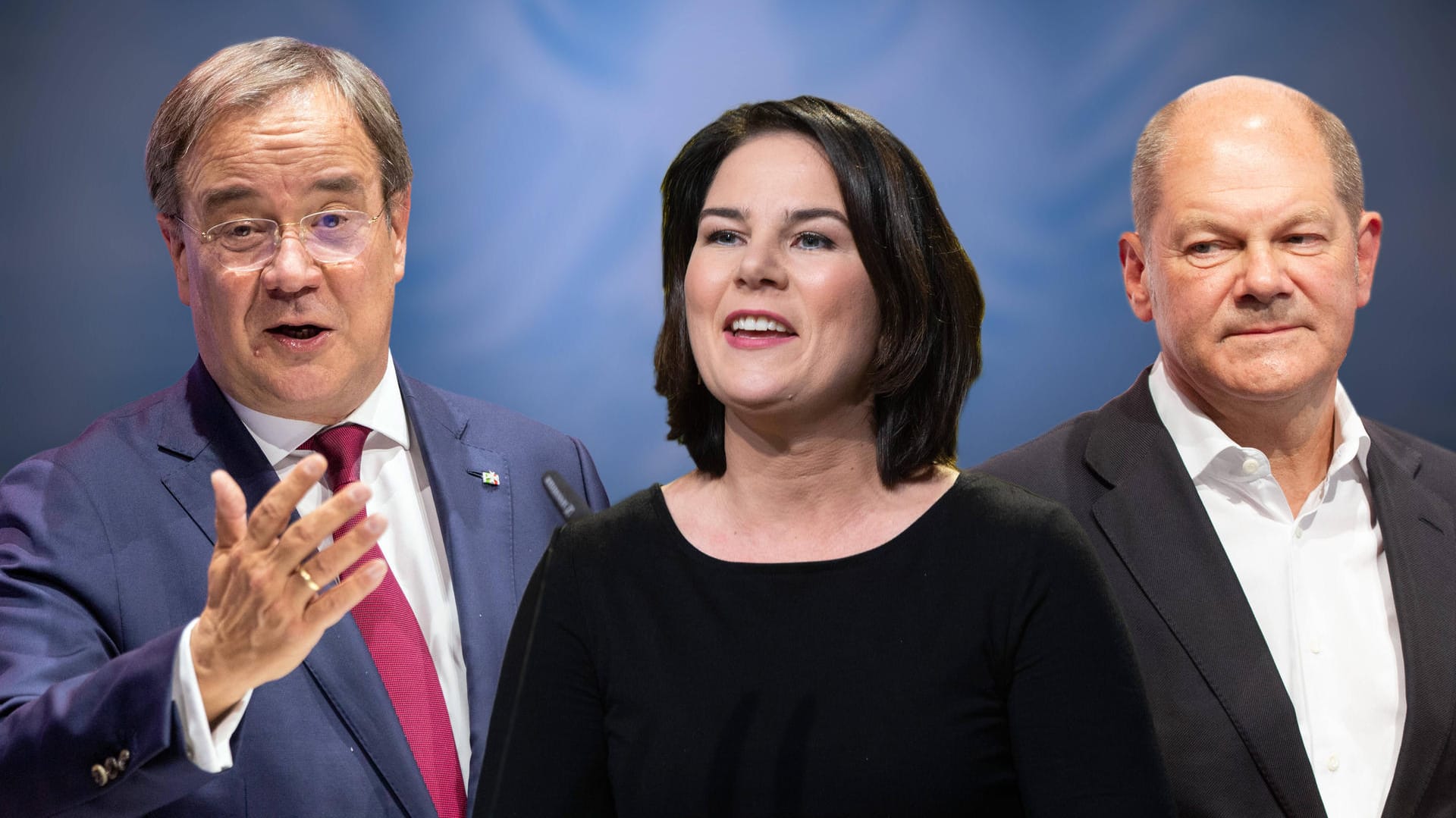 Die Kanzlerkandidaten Armin Laschet (l), Annalena Baerbock (m) und Olaf Scholz: Die drei treten in Triells gegeneinander an.