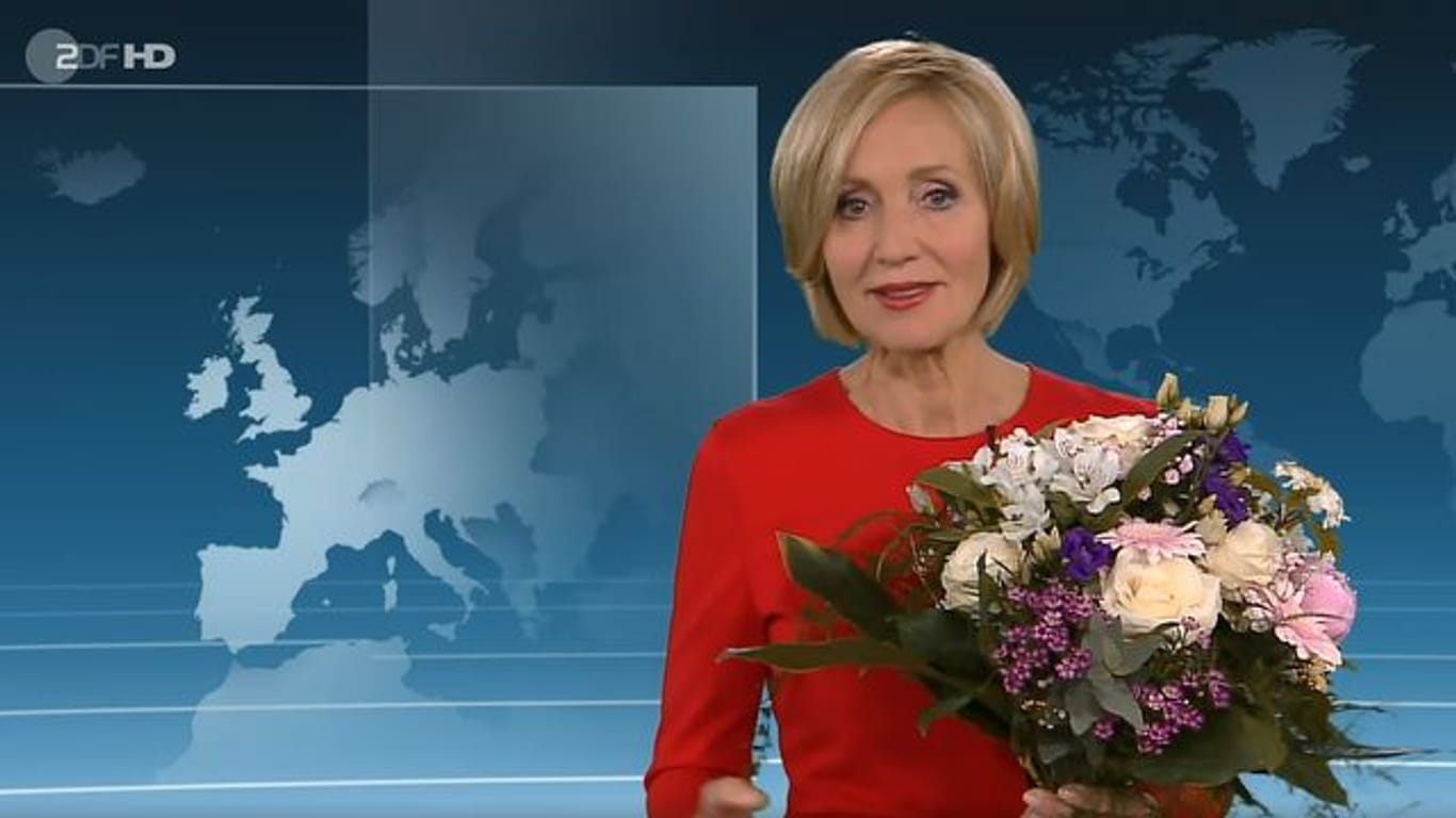 Zum Abschied gab es Blumen: Petra Gerster moderierte gestern ihre letzte "heute"-Sendung.