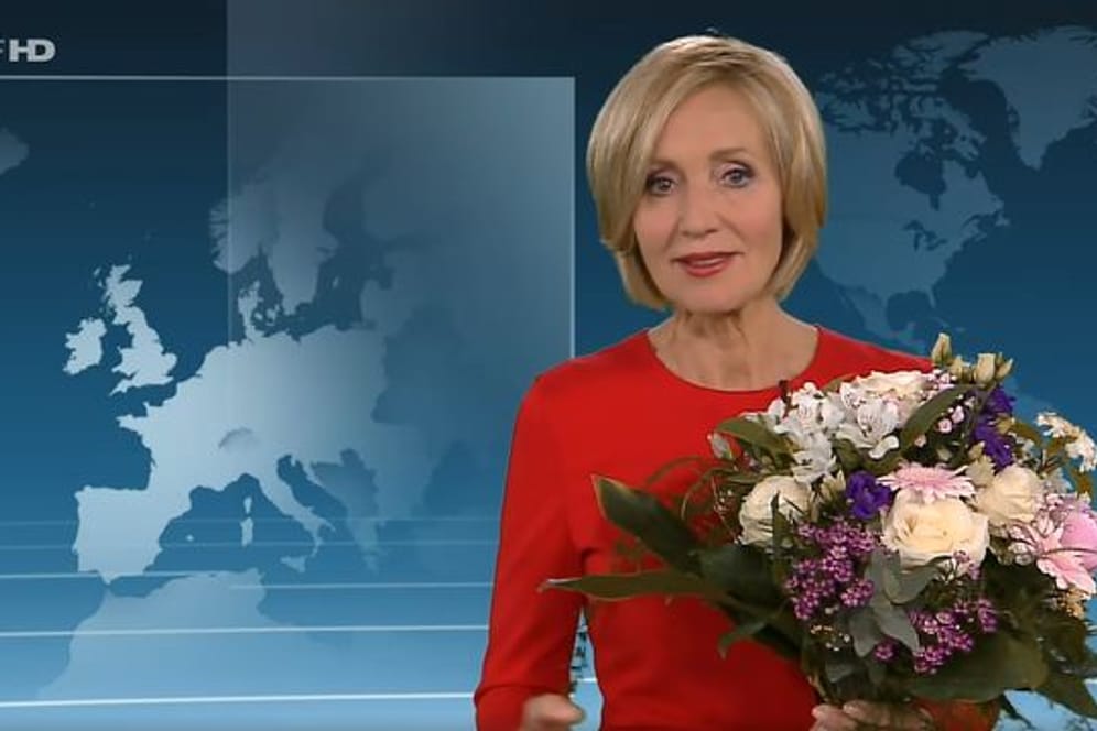 Zum Abschied gab es Blumen: Petra Gerster moderierte gestern ihre letzte "heute"-Sendung.