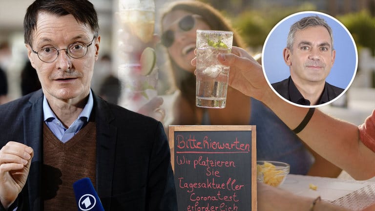 Biergartenstimmung und Karl Lauterbach (Bildcollage t-online): Die gute Laune kommt, der SPD-Gesundheitsexperte wird uns erhalten bleibt, sagt Wladimir Kaminer.