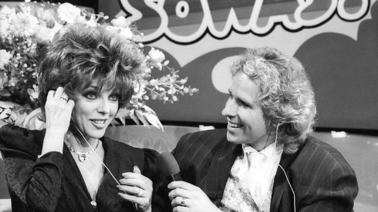 ZDF-Sendung "Na sowas!": Thomas Gottschalk mit Gast Joan Collins im November 1985.