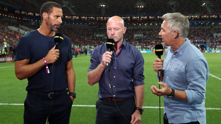 Experten des BBC: Rio Ferdinand (l.), Alan Shearer and Gary Lineker (r.) während der WM im Jahr 2018.