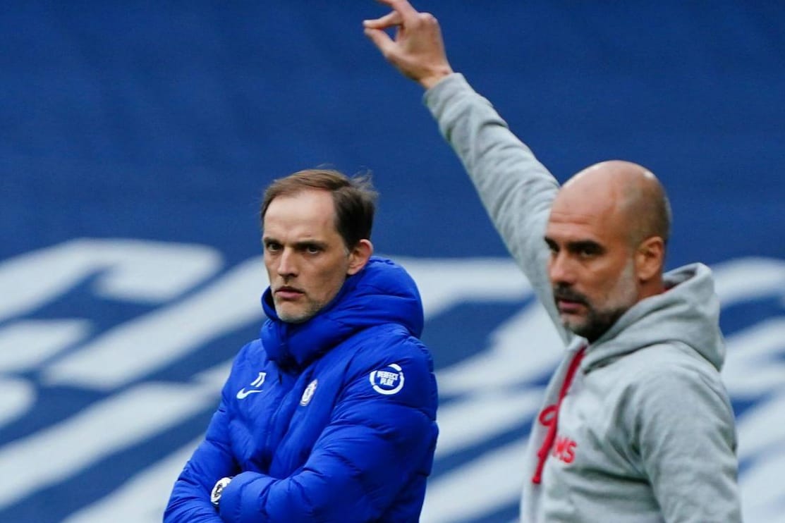 Thomas Tuchel und Pep Guardiola (r.): Zwei Premier-League-Trainer unter sich.