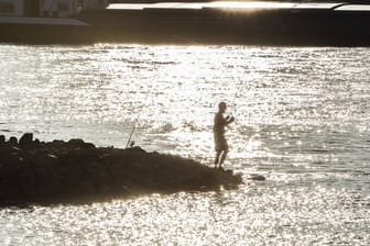 Ein Angler am Rheinufer (Symbolbild): Die Stadt Mainz ist zu einem der besten Orte zum Angeln gewählt worden.