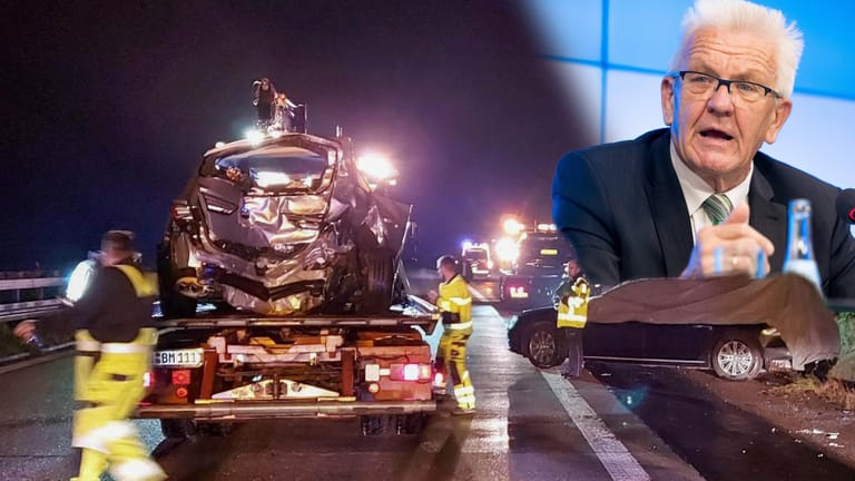 Grünen-Ministerpräsident Winfried Kretschmann wurde in einer Autounfall verwickelt: Zwei Menschen wurden verletzt.