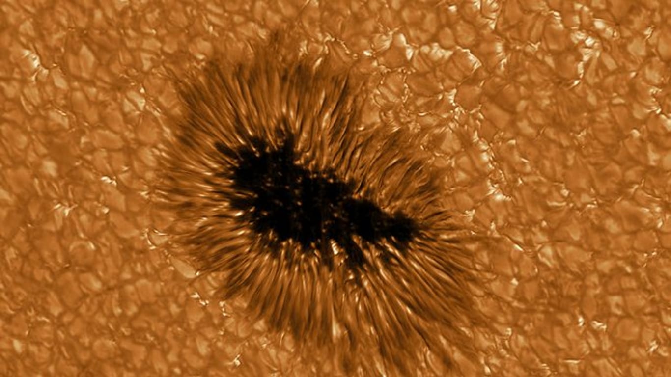 Ein Sonnenfleck in höchster Auflösung: vom "Gregor"-Teleskop beobachtet bei einer Wellenlänge von 430 nm.