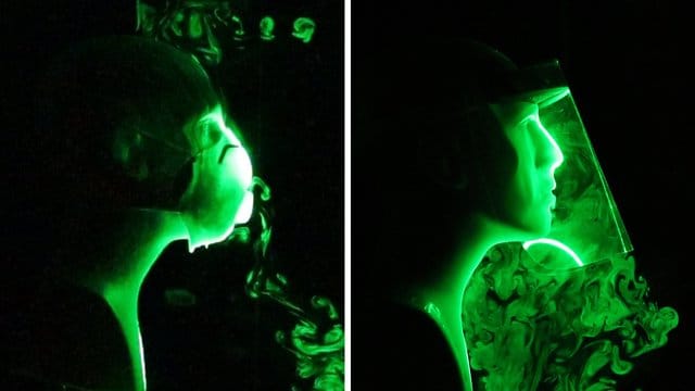 Effekt festgehalten: Forscher haben Masken mit Gesichtsvisieren in Bezug auf ihre Schutzfunktion verglichen.