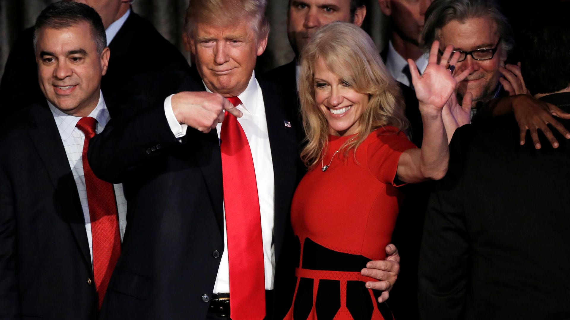 Donald Trump, Kellyanne Conway (am Wahlabend 2016): Schamlos wie der Boss.