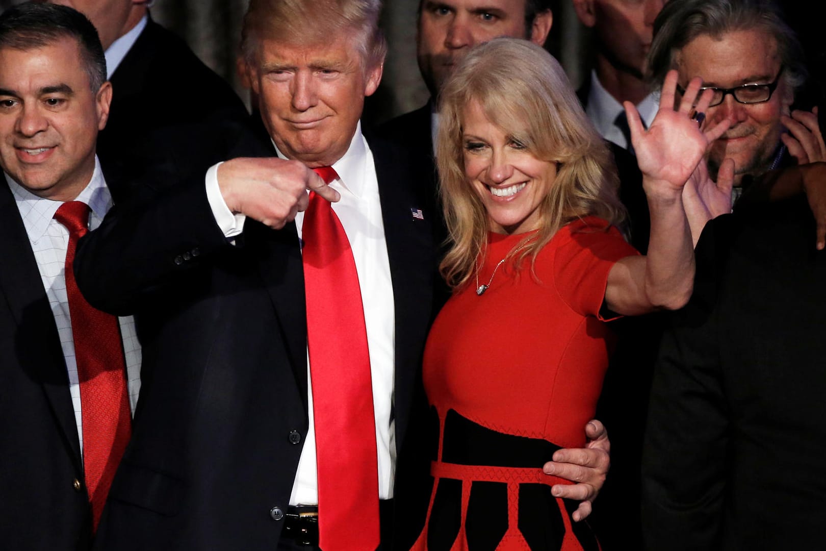 Donald Trump, Kellyanne Conway (am Wahlabend 2016): Schamlos wie der Boss.