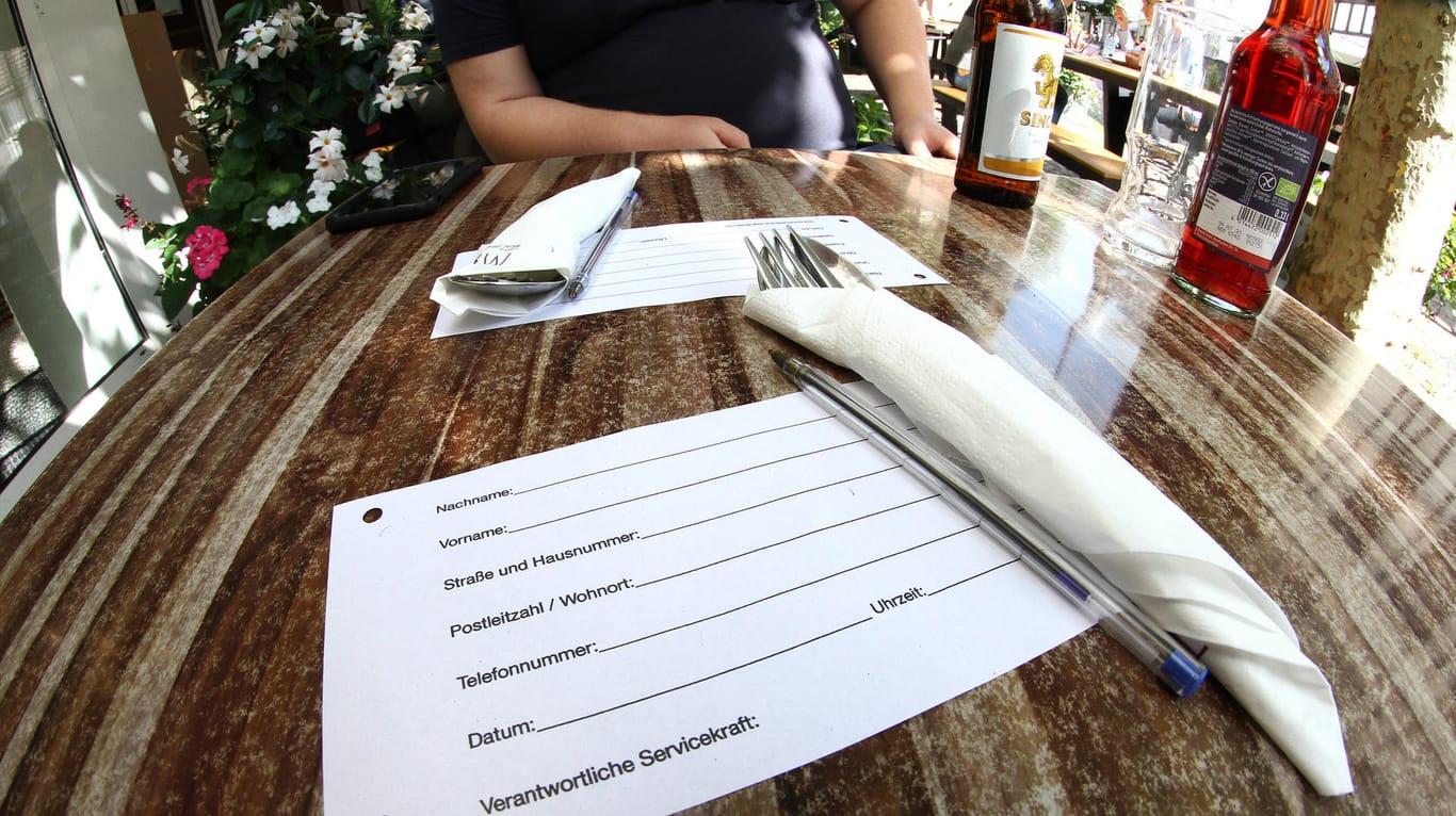 Kontaktbogen zur Erfassung persönlicher Daten in einem Gastrobetrieb (Symbolbild): In Wuppertal hatte ein Gastrobetrieb bei einer Kontrolle keinerlei dieser oder ähnlicher Kontaktlisten vorzuweisen.