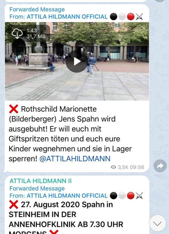 Posting in der Telegram-Gruppe von Attila Hildmann.