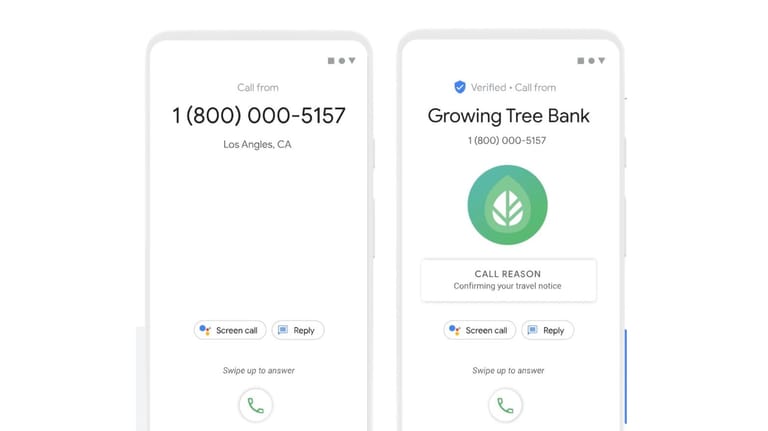 Android-Funktion "Verifizierte Anrufe": Links die typische Ansicht, rechts die neue Funktion