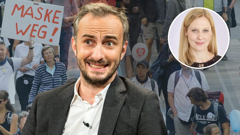 Jan Böhmermann und Teilnehmer einer Corona-Demo: Der TV-Moderator ist auf Twitter Ziel von Protesten, die dem Vorgehen von Covid-Zweiflern ähneln.