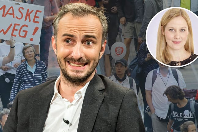 Jan Böhmermann und Teilnehmer einer Corona-Demo: Der TV-Moderator ist auf Twitter Ziel von Protesten, die dem Vorgehen von Covid-Zweiflern ähneln.