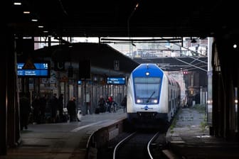 Ein Zug fährt in den Hauptbahnhof in Hamburg ein.
