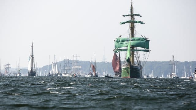 Windjammerparade: Traditionssegler auf Kurs in der Kieler Förde.