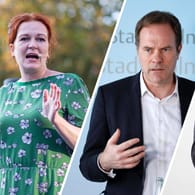 Katja Dörner, Stephan Keller, Thomas Westphal (von links): Sie können in Bonn, Düsseldorf und Dortmund Oberbürgermeister werden – und feiern damit Kommunalwahl-Erfolge im Kleinen.