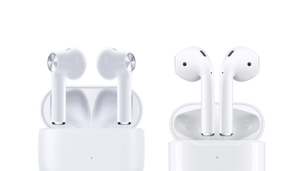 Das Bild zeigt links die OnePlus Buds und rechts die Apple AirPods: Der US-Zoll hielt das das OnePlus-Gerät für eine Fälschung der Apple-Kopfhörer. Das Bild zeigt links die OnePlus Buds und rechts die Apple AirPods: Der US-Zoll hielt das das OnePlus-Gerät für eine Fälschung der Apple-Kopfhörer.