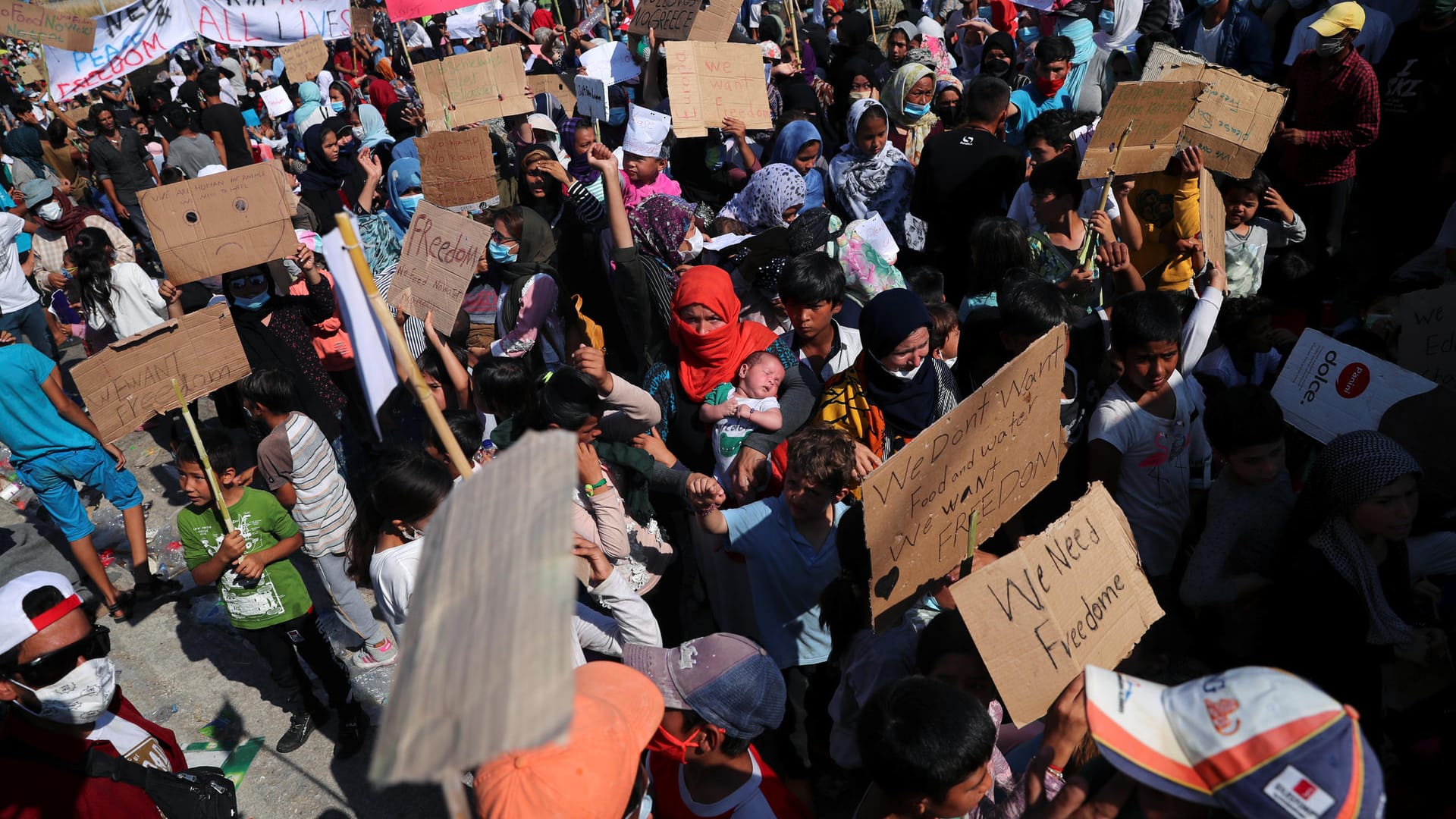 Proteste in Moria: Nach dem Brand im Flüchtlingscamp sind Tausende Menschen obdachlos.