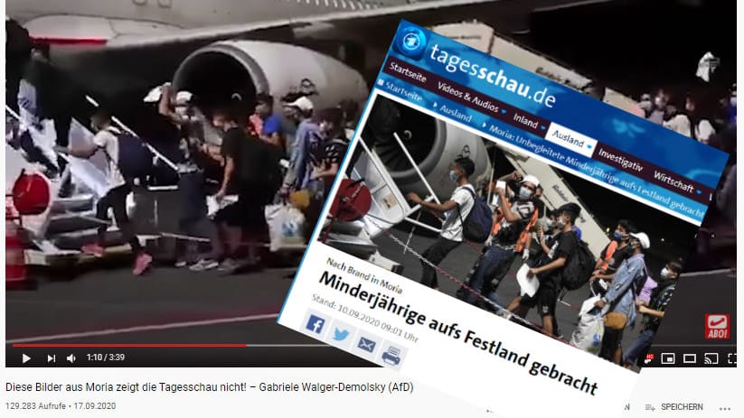 Moria: In einem Video zeigt die AfD mehrere Szenen, die in der Tagesschau nicht zu sehen gewesen sein sollen. Doch sie finden sich auch alle bei der Tagesschau.