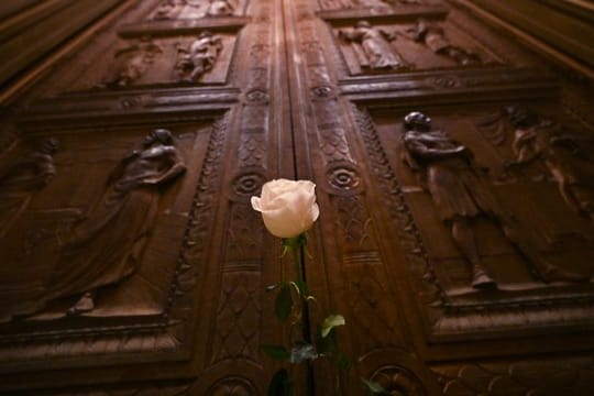 Eine Rose steckt in der Tür des Obersten Gericht der USA, in Gedenken an die Richterin Ruth Bader Ginsburg.