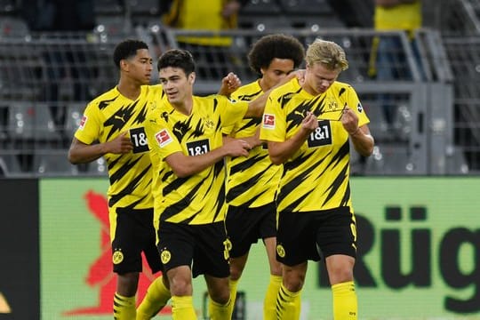 Treffsichere BVB-Youngster: Erling Haaland (r) Giovanni Reyna (M) und Jude Bellingham.