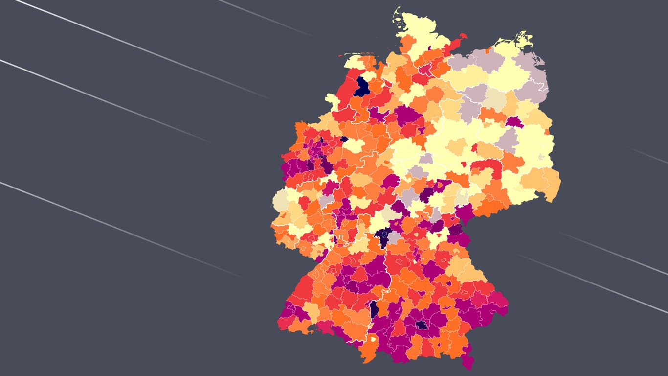 Blick in die Landkreise: Diese Grafik zeigt, wo die deutschen Corona-Hotspots liegen.