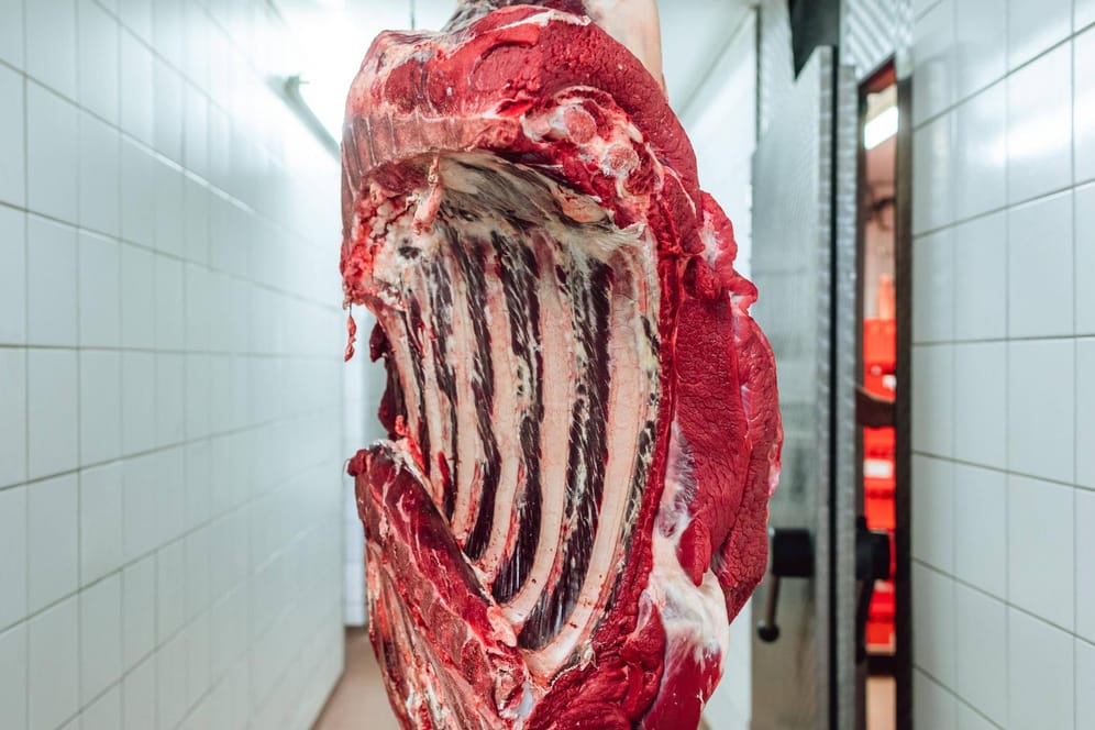 Blick in eine Fleischfabrik (Symbolfoto): Ermittler sind auf der Suche nach Beweisen für illegale Leiharbeiter in der Fleischindustrie.