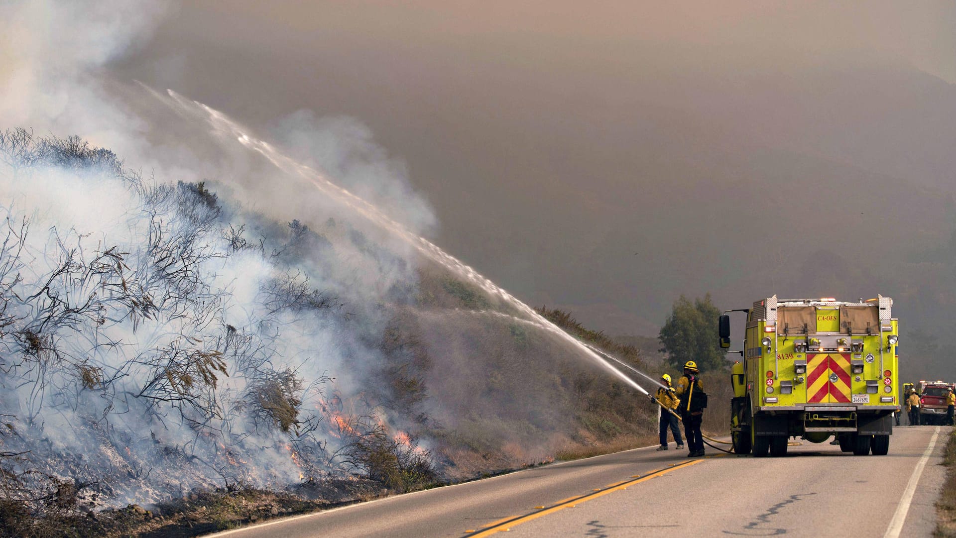 Einsatzkräfte der Feuerwehr löschen einen Brand: Seit Mitte August wüten an der US-Westküste Dutzende Feuer. Einsatzkräfte der Feuerwehr löschen einen Brand: Seit Mitte August wüten an der US-Westküste Dutzende Feuer.