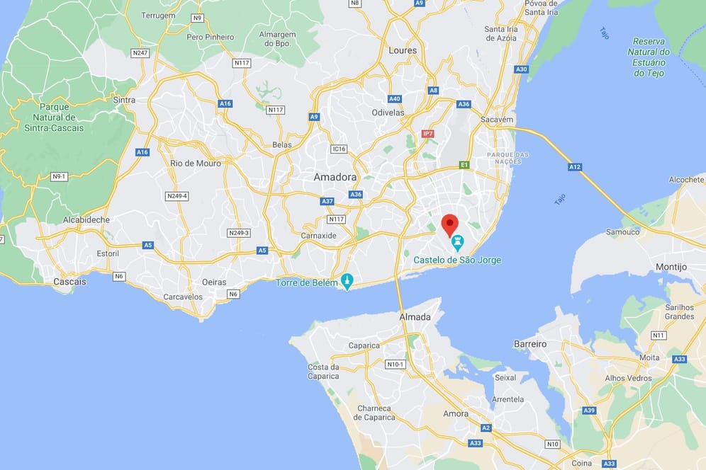 Google-Karte von Lissabon: Das Robert Koch-Institut hat die Region um die portugiesische Hauptstadt zum Corona-Risikogebiet erklärt.