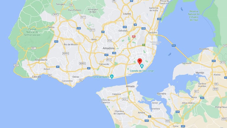 Google-Karte von Lissabon: Das Robert Koch-Institut hat die Region um die portugiesische Hauptstadt zum Corona-Risikogebiet erklärt.
